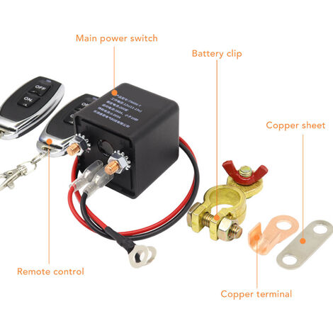 Interrupteur de déconnexion de la batterie de voiture Coupe-circuit  d'alimentation avec télécommande Terminal en cuivre pour automobile 12V