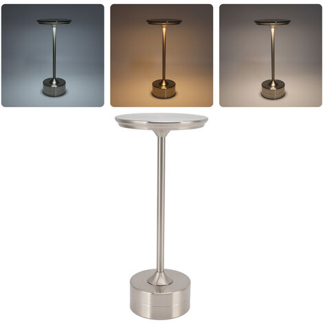 Eosnow Lampe de table sans fil rechargeable 2000mAh 3 niveaux de luminosité portable USB C LED lampe de chevet en métal argent