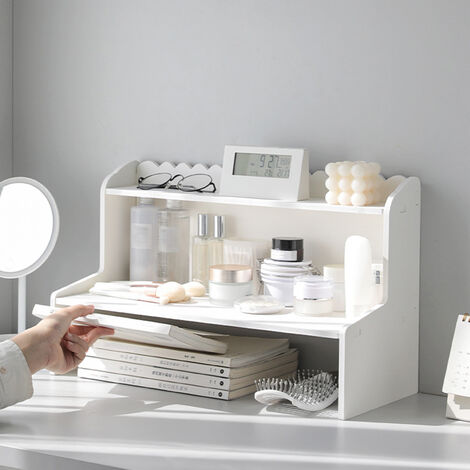 Organiseur De Bureau En Bois Multicouche - Présentoir Esthétique Pour Cosmétiques, Bureau, Chambre Ou Salon, Rangement Gain De Place Sans Perçage