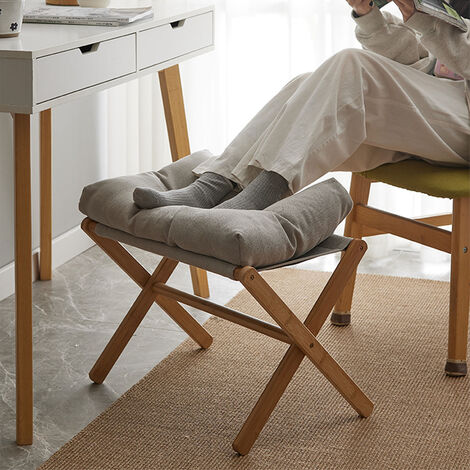 Repose-pieds Pliable HollyHOME - 47x36x36 Cm, Siège Ottoman, Coussin Amovible Lavable, Pieds Métal Antidérapants, Gris