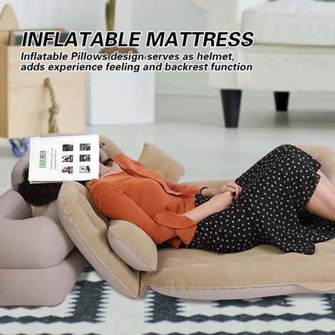 Matelas Gonflable Lit Avec Oreillers Intégrés - Ultra Confortable, Beige, Pour Camping, Voyage & Maison