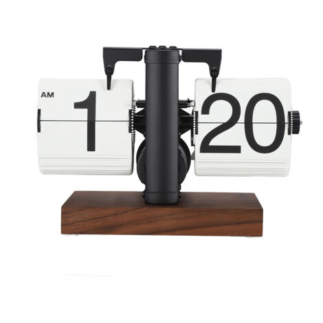 Horloge Numérique Rabattable Mécanique - Design Rétro Minimaliste, Mouvement Quartz - Bureau, étagère, Blanc