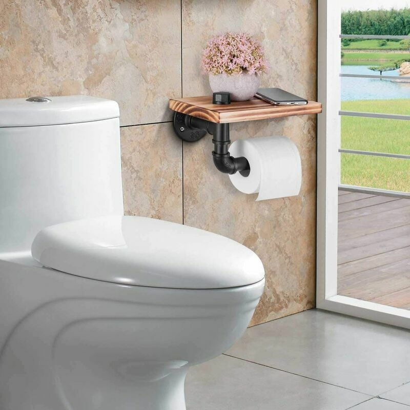 Lavievert Porte-papier toilette industriel, double rouleau de papier  toilette avec étagère en bois rustique, distributeur de papier toilette  mural