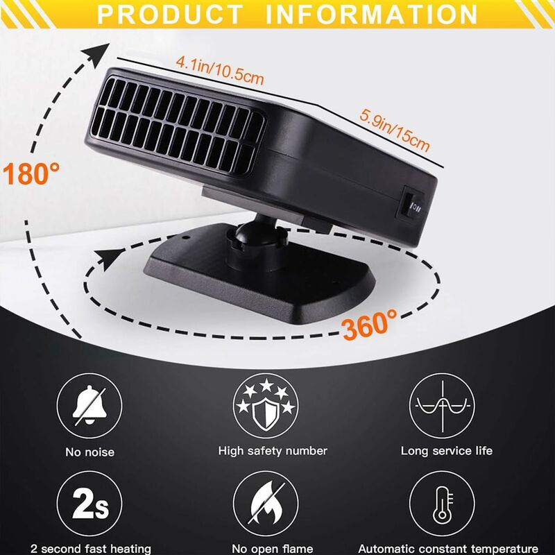 Qidoe Chauffage de Voiture 200 W 12 V : radiateur soufflant Portable pour  Voiture, Ventilateur de Voiture avec Allume-Cigare, désembueur, dégivrage  Voiture 