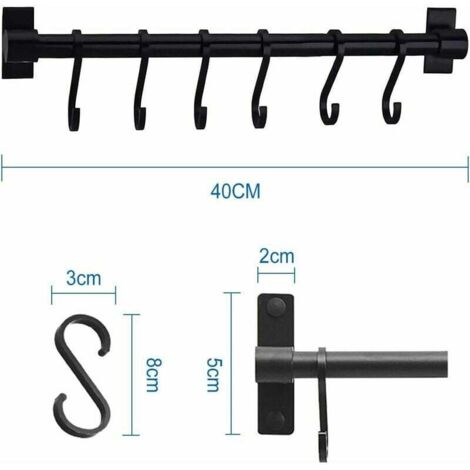 TYBYBB Barre De Cuisine Ustensile Sans Perçage Avec Ventouse, Support Ustensiles Cuisine 40cm Avec 8 Crochets
