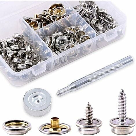 Kit de 60boutons-pression pour toile avec outil - Vis en acier inoxydable pour bateau, toile - Bouton marin en métal