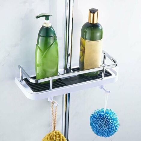 Étagère de douche Panier de rangement Fixation murale réglable Métal résistant à la rouille 270 mm x 116 mm x 50 mm QERSTA