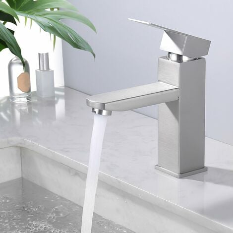 Robinet de salle de bain Robinet de lavabo Robinet de lavabo Mitigeur carré Mitigeur monocommande Robinet de lavabo Acier inoxydable Salle de bain Robinet de salle de bain Brossé