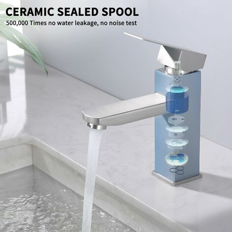 Robinet de salle de bain Robinet de lavabo Robinet de lavabo Mitigeur carré Mitigeur monocommande Robinet de lavabo Acier inoxydable Salle de bain Robinet de salle de bain Brossé