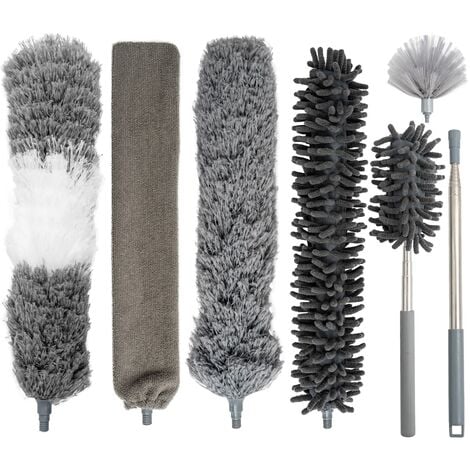 Relaxdays Lot de 3 plumeaux à poussière, télescopiques, jusqu'à 77 cm, microfibre  lavable, pour voiture & maison, gris