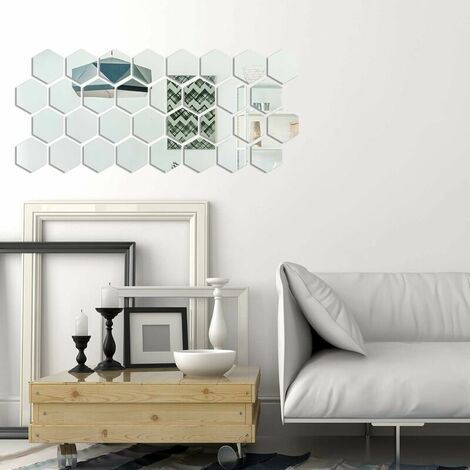 36 Pièces Miroir Acrylique Amovible Réglage Hexagone Sticker Mural  Autocollant Miroir en Nid d'Abeille pour