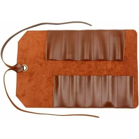 Tool Rouleau de sac en cuir Pochette 10 poches Multi-user Organizer Wrap pour Woodworking Clé Clé brun clair, poche à outils，