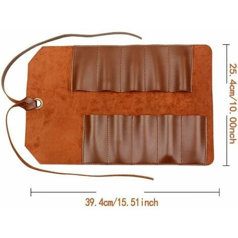Tool Rouleau de sac en cuir Pochette 10 poches Multi-user Organizer Wrap pour Woodworking Clé Clé brun clair, poche à outils，