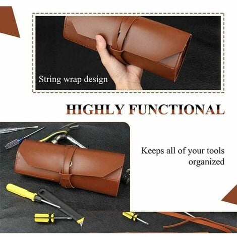 Tool Rouleau de sac en cuir Pochette 10 poches Multi-user Organizer Wrap pour Woodworking Clé Clé brun clair, poche à outils，