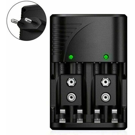 Universel Chargeur de Piles AA/AAA/9V, Rapide Chargeur 6802 pour AA/AAA NI-MH ou 9V Piles Rechargeables avec Indicateur LED, 100-240V Tension Mondiale，Superma