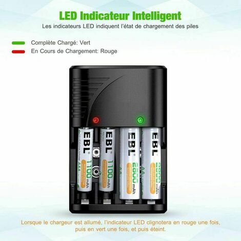 Universel Chargeur de Piles AA/AAA/9V, Rapide Chargeur 6802 pour AA/AAA NI-MH ou 9V Piles Rechargeables avec Indicateur LED, 100-240V Tension Mondiale,