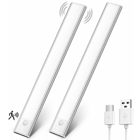 Reglette LED Cuisine Sous Meuble Rechargeable USB, Lumière tricolore,  2500mAh 40cm Dimmable Lampe Placard Detecteur de
