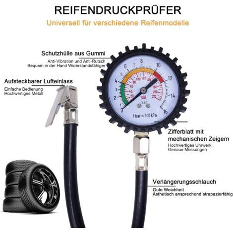 Manomètre Pression Pneus Numérique - 0-12 Bars - Tête Auto-serrante - Cadran 55mm