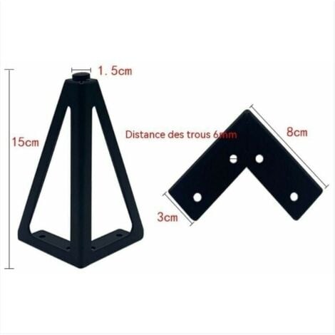 Lot de 4 pieds de meubles de rechange en métal - Noir - 15 cm - Pour meubles, meubles, meubles, armoires, canapés, autres pieds de meubles. (15 cm, noir clair)-