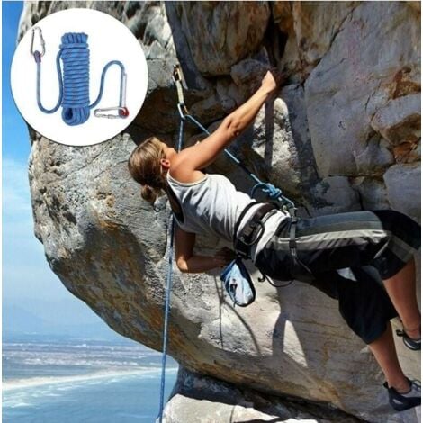 Corde d'escalade avec Mousqueton de Sécurité Statique 10mm Corde d'alpinisme Polyester Sauvetage pour Randonnée Alpinisme Montagne 10M