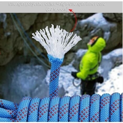 Corde d'escalade avec Mousqueton de Sécurité Statique 10mm Corde d'alpinisme Polyester Sauvetage pour Randonnée Alpinisme Montagne 10M