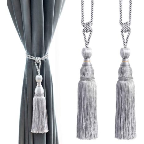 4 Embrasses De Rideau Tressées Style Bohème - 55 Cm, Avec 6 Aimants, Couleur Beige