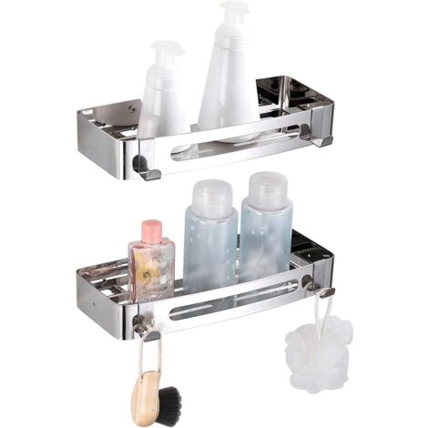 Étagère De Douche Sans Perçage, Lot De 2, étagères De Salle De Bain Autocollantes En Acier Inoxydable Noir 87410276