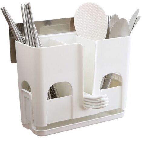 Organisateur De Couverts Avec Base En Bois - Égouttoir à Baguettes Et Ustensiles - 18.6x12x9.3 Cm - Rangement Cuisine Élégant