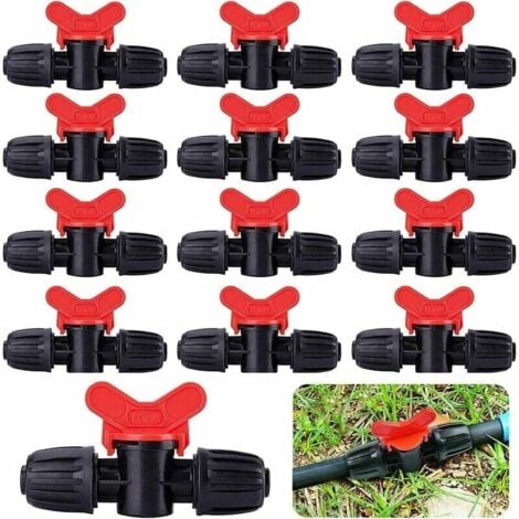 Lot de 20 vannes goutte-à-goutte en PE de 16 mm avec raccord de verrouillage à ardillon - Active/désactive le débit d'eau.