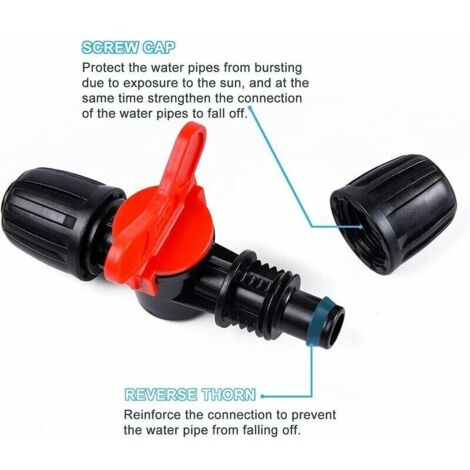 Lot de 20 vannes goutte-à-goutte en PE de 16 mm avec raccord de verrouillage à ardillon - Active/désactive le débit d'eau.