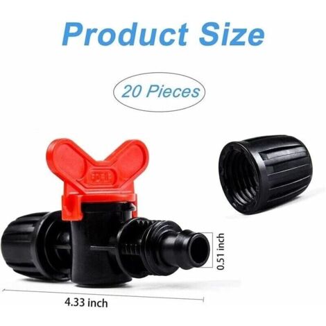 Lot de 20 vannes goutte-à-goutte en PE de 16 mm avec raccord de verrouillage à ardillon - Active/désactive le débit d'eau.