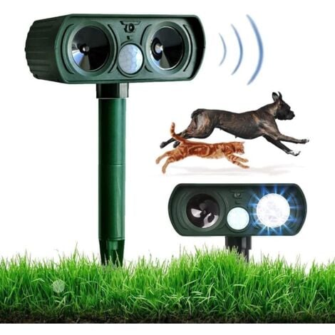 Ahlsen Répulsif Chat Jardin Solaire à Ultrasons 2X avec Lumière LED, Imperméable Répulsif Animaux pour Chat, Chiens, Oiseaux