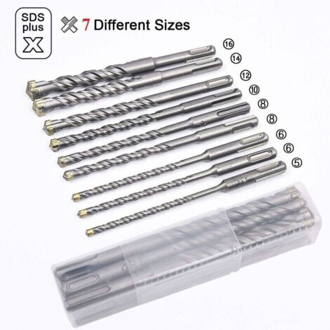 CHOYCLIT Forets à béton, 9 pièces (5 mm 16 x 160 mm), foret à percussion électrique SDS Plus pour perceuse à percussion, forets croisés pour brique, pierre, naturel, métal