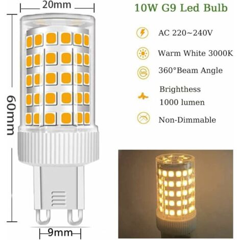 Lot de 3 Ampoules LED G9 10W Équivalent Halogène 150W, 86 LED, 1000Lm, Angle de faisceau 360°, Ultra Lumineuses, AC220-240V, Non Dimmable, Blanc Chaud 3000K… [Classe énergétique B]