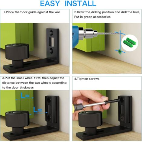 Ajustable Guide de Plancher Mur/porte Guide Inférieur Pour Porte en Bois Coulissante, Noir