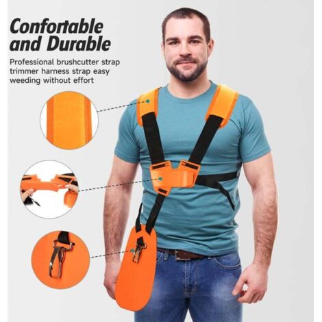 Harnais Débroussailleuse- Bandoulière Double - Harnais de Doudeuse- pour Débroussailleuse, Tronçonneuse et Tondeuse à Gazon Compatible avec FS, Taille-Bordures série km,Orange