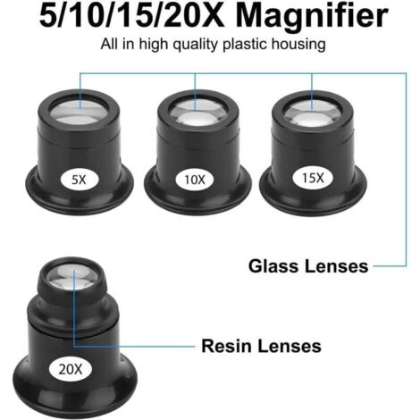 Kit 4 Loupes De Réparation Montre 5X 10X 15X 20X - Loupes Bijoutier Horloger Oeil Portables
