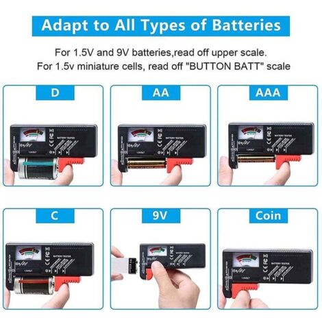 Lot De 2 Testeurs De Piles Universels - Contrôle AA AAA C D 9V 1,5V - Indicateur Simple Et Précis