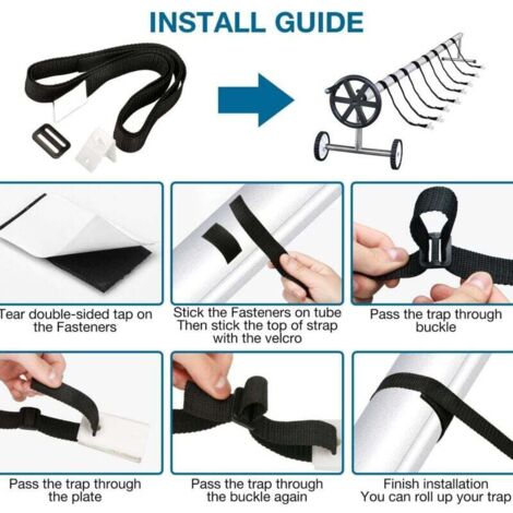 Set De 8 Sangles + Clips Zelsius Pour Enrouleur Bâche Piscine - Fixation Film Solaire & Couverture - Nylon 1,80 M