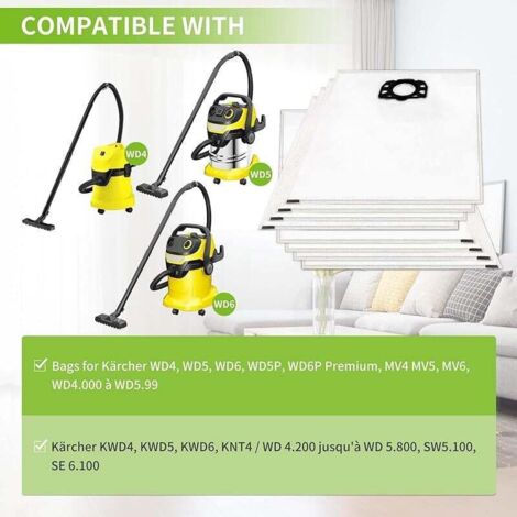 Lot de 10 Sacs pour Aspirateur Karcher wd4 wd5 wd6 mv4 mv5 mv6