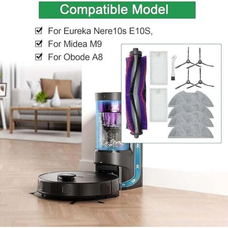 Kit Accessoires Rechange Pour Aspirateur Robot Eureka E10s - Brosses, Filtres, Serpillères | Compatible M9, NERE10s, Obode A8