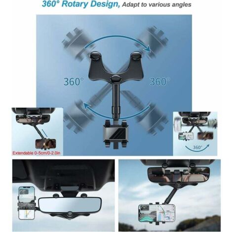 Support De Téléphone Portable Pour Voiture Rétroviseur, 360