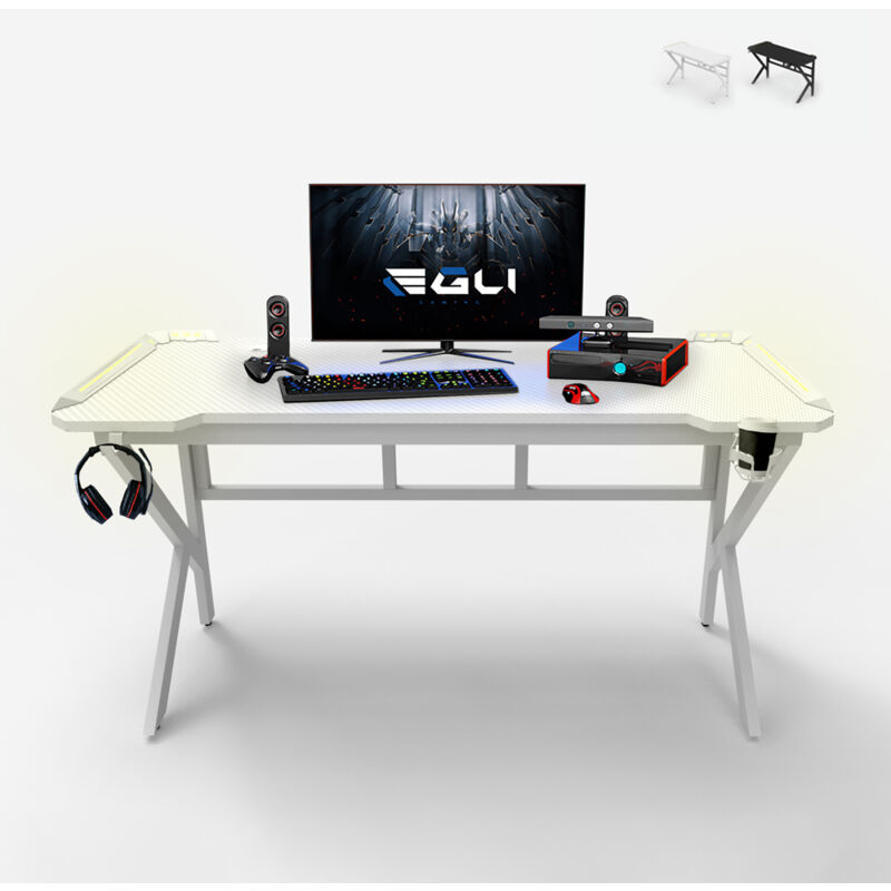 LY113 Gaming-Tisch, Schreibtisch RGB-Beleuchtung, Kopfhörer