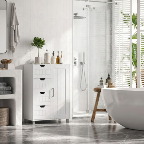 Kommode mit 4 Schubladen und 2 Regalen für das Badezimmer oder Schlafzimmer  Rendel Farbe: Weiß