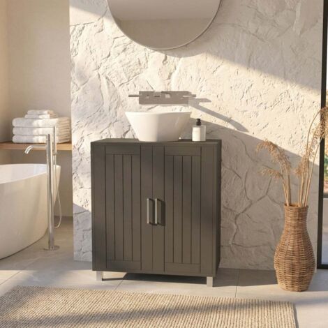 Mobiler Unterschrank Schrank 2 Türen 2 Regale modern Biston Farbe: Grau