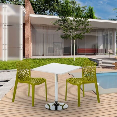 Weiß Quadratisch Tisch und 2 Stühle Farbiges Polypropylen-Innenmastenset Grand Soleil Gruvyer Cocktail - Grau