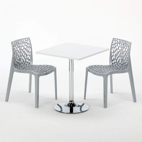 Weiß Quadratisch Tisch und 2 Stühle Farbiges Polypropylen-Innenmastenset Grand Soleil Gruvyer Cocktail - Grau