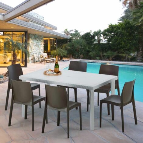 Weiß Rechteckig Tisch und 6 Stühle Farbiges Polypropylen-Außenmastenset Grand Soleil Rome Summerlife - Gelb