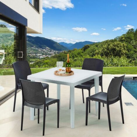 Weiß Quadratisch Tisch und 4 Stühle Farbiges Polypropylen-Außenmastenset Grand Soleil Boheme Love - Beige
