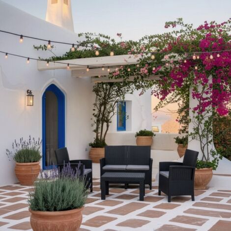 VORTIVO Gartenmöbel Set Schwarz - Sofa + 2 Sessel + Tisch Mit 2 Kissen-Sets